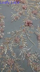 화려한 3D 꽃 잎자루 embroidered Mesh Fabric 3D beading embroidery