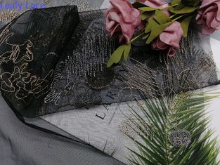 Eco 우호적 기하학적 라인 빛깔 자수 원단