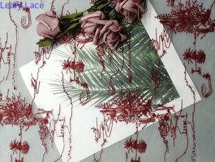 빨간 얇은 명주 그물 메쉬는 여자 드레스를 위한 레이스천을 수놓았습니다