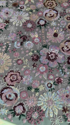 Semi Sheer Flower Sequin Embroidered Fabric For Women Fashion Dress