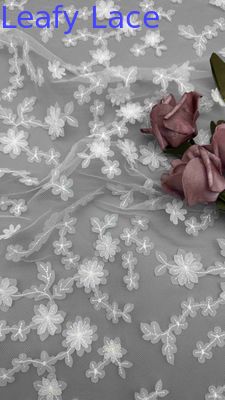 White Color Floral 3D Laser Out Embroidery  3d Rose Fabric By The Yard Full Width Fabric For Women Dress