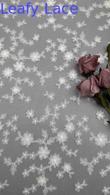 White Color Floral 3D Laser Out Embroidery  3d Rose Fabric By The Yard Full Width Fabric For Women Dress