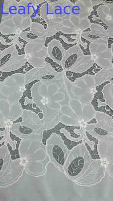 White Cotton Laser Out  Floral Embroidered Cotton Corded Lace Fabric By The Yard For Fashion Women Dress