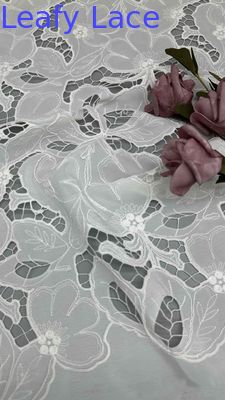 White Cotton Laser Out  Floral Embroidered Cotton Corded Lace Fabric By The Yard For Fashion Women Dress