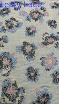 Full Width Embroidery Fabric With Colorful Beaded Floral Patterns On 100% Rayon Ground Fabric For Fashion Evening Dress