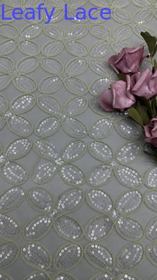 Four Clover Leaf  Sequin Embroidered Fabric for Gowns Breathe Women's Wedding Dresses
