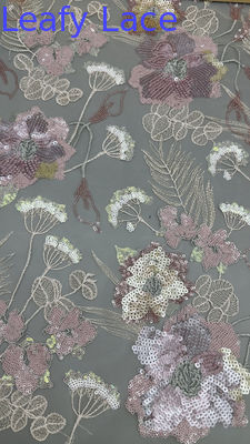 New Collection Sequin Embroidered Fabric Floral Mesh Ground for Garments Gowns Fashion Design