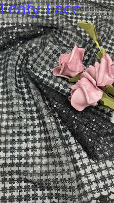 Black Sequin Embroidered Mesh Ground Opulent And Bold Fabric For Eye-Catching Evening And Gala Dresses