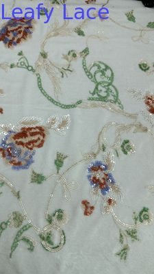 Flocked Mesh Flroal Sequin Embroideded Lace Fabric For Wedding Party Gowns