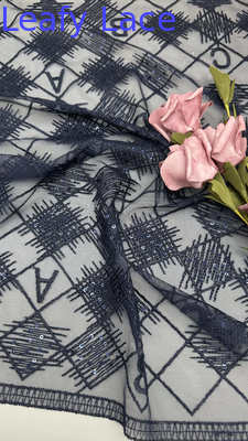 Plaid Letter Scratch Embroideded High Quality Culture Luxary Breathe Mesh Fabric