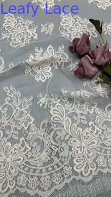 White Embroidered Lace Fabric Luxary Design Floral Customized Factory for Gowns