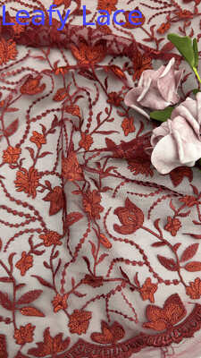 Red Embroidered Lace Fabric Mesh Customized Manufacturer For Dresses