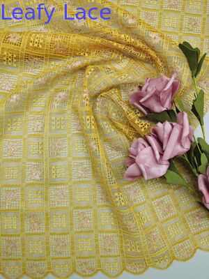 Plaid Yellow Hollow-up Patter Embroidered Lace Fabric New Collection