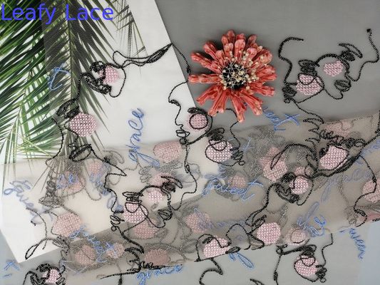 Multi Colored Embroidered Tulle Mesh Fabric With Letters