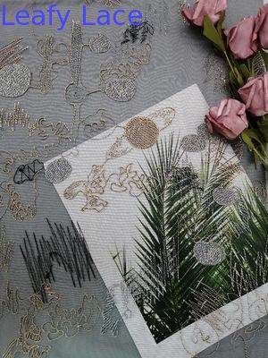 Eco Friendly Geometric Line Colored Embroidery Fabric