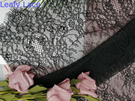 Black Tulle Structured French Black Chantilly Lace Fabric
