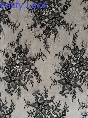 Black Floral Lightweight French Chantilly Lace Fabric