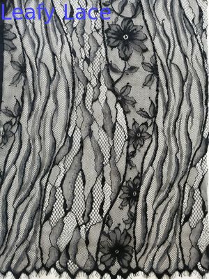 Black Lurex Metallic Flower Line French Chantilly Lace Fabric