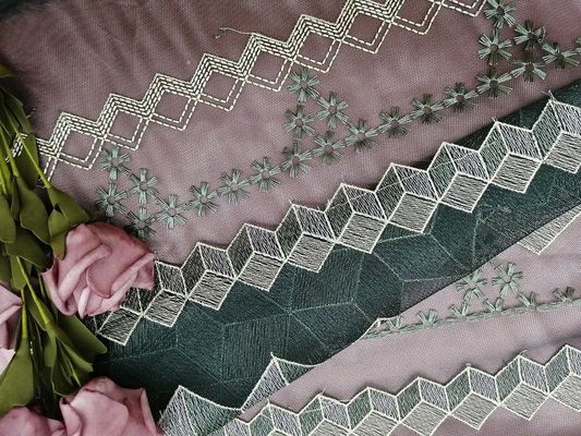 Geometric White Embroidered Tulle Fabric Luxury Bridal Lace Fabric