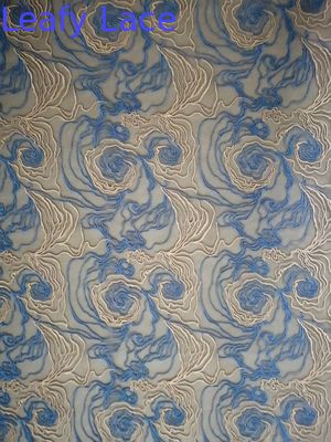 Polyester Blue Floral Embroidered Lace Fabric For Garment Brands