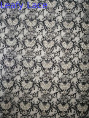 125CM Black Delicate Luxury Beaded Embroidered Lace Fabric