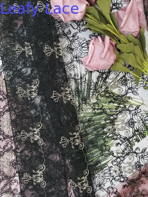 125CM Black Delicate Luxury Beaded Embroidered Lace Fabric