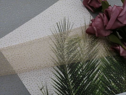 Pink Metallic Coated Glitter Tulle Mesh Foil Printed Fabric