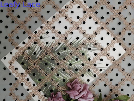 125cm Polka Dot Embroidery Flocked Tulle Mesh Fabric