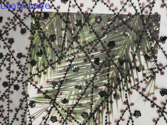 Multicolor Lace Bead Embroidered Sequin Mesh Fabric