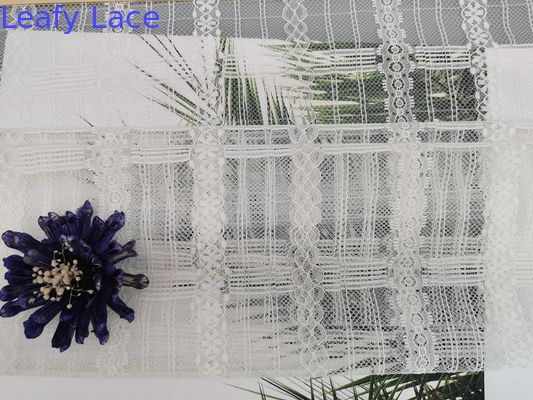 White Geometric Mesh Tulle Lace Fabric Lightweight Lady Dress Fabric