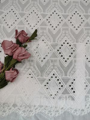 Diamond Pattern Lace Eyelet White Cotton Broderie Fabric