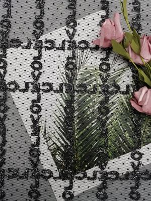 Black Flocked Glitter Tulle Lurex Embroidery Metallic Lace Fabric