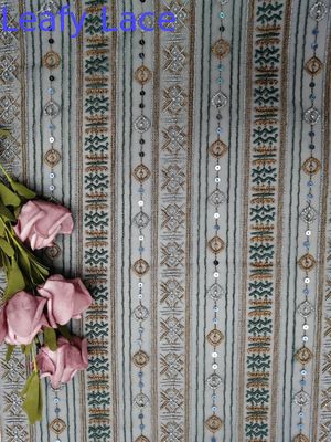 Geometric Pattern Lace Colored Embroidery Fabric Sequin Voile