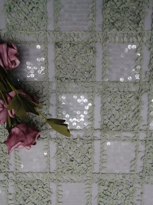 ODM Green Transparent Sequin Crochet Lace Fabric Corded Mesh