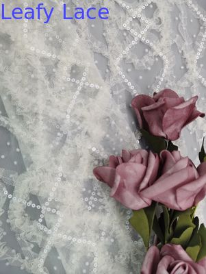 3D Flower Sequin Embroidered Fabric Bridal Net Tulle Lace Fabric with Sequin