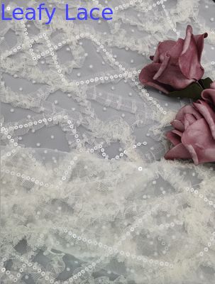 3D Flower Sequin Embroidered Fabric Bridal Net Tulle Lace Fabric with Sequin