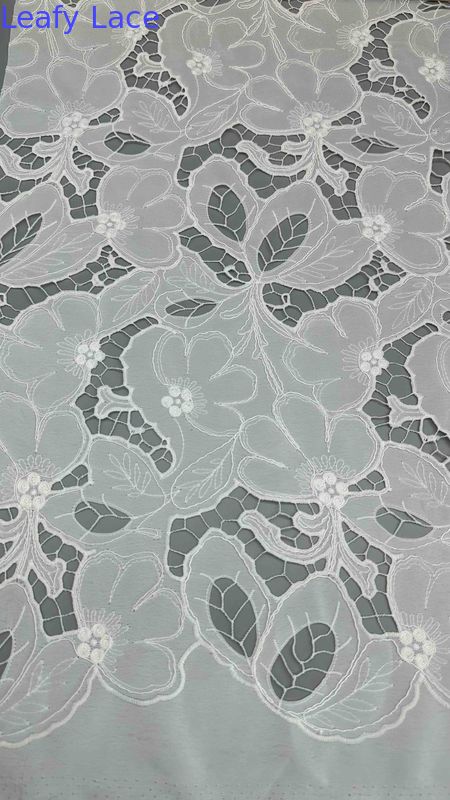 White Cotton Laser Out  Floral Embroidered Cotton Corded Lace Fabric By The Yard For Fashion Women Dress