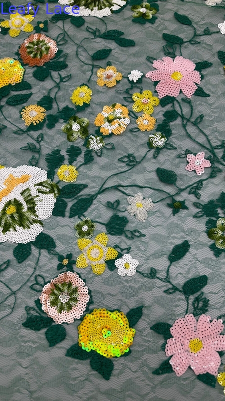 Colorful Flower Rose Floral Sequin Embroidered Fabric for DIY Dress