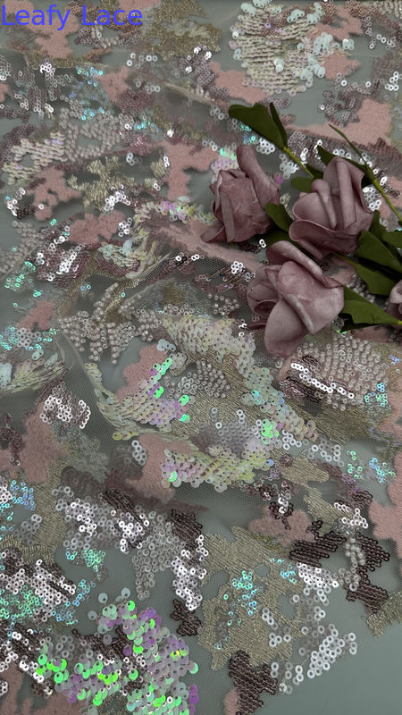 Sequin Lace Fabric Leafy Sequin Floral Elegant And Breathe Embroidered Lace Fabric Luxury Occasion Fabric