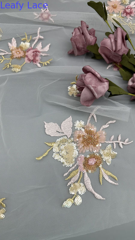 3D Floral Fabric Sequin Elegant And Breathe Mesh Lace Fabric Luxury Occasion Evening Fabric