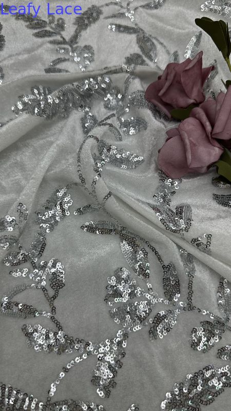 Leafy Sequin Lace With Scattered Legance Meets Subtle Gla Sequins Textural Emour For Custom High-Fashion Gowns