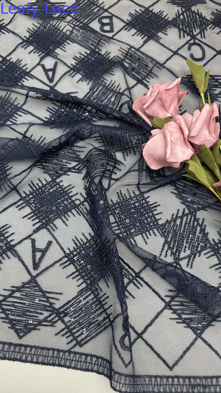 Plaid Letter Scratch Embroideded High Quality Culture Luxary Breathe Mesh Fabric