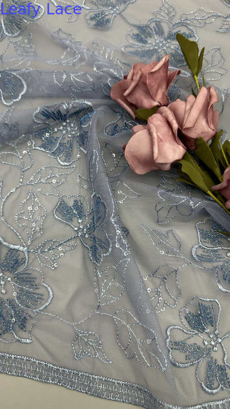 Leafy Metallic Embroideded Lace Fabric Mesh Luxary High Quality Elegant Fabric For Gown