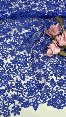 100% 폴리 로얄 블루 고품질 꽃화학 embroidered 蕾丝 직물 여성 의류 패션 드레스
