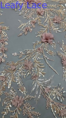 화려한 3D 꽃 잎자루 embroidered Mesh Fabric 3D beading embroidery