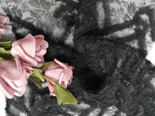 얇은 명주 그물 메쉬 과장 검은 꽃 아플리케 레이스천
