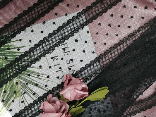 검은 도트 라인 얇은 명주 그물 메쉬는 가정 직물을 위한 레이스천을 수놓았습니다