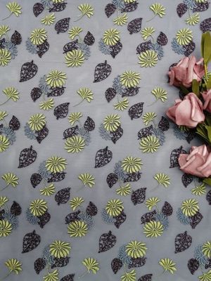 125CM 3D Floral Lace Fabric Colored Voile Embroidery Metalic Tulle