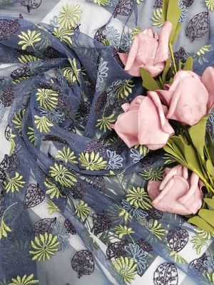 125CM 3D Floral Lace Fabric Colored Voile Embroidery Metalic Tulle