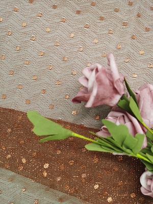 브라운 색은 레이스천 금속성 얇은 명주 그물 끈 경량 점 끈을 수놓았습니다
